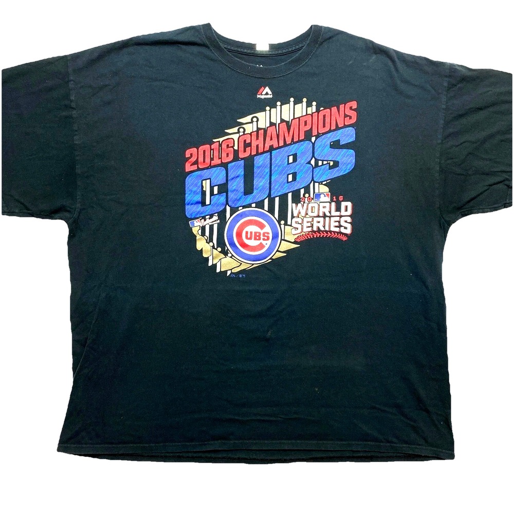 Chicago Cubs T-Shirt Mens 2XL Black Short Sleeve World Series Champions Majestic